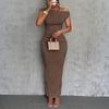 Women's Summer Fashion Solid Color Sloping Shoulder Slim Fitting Date Party Dress