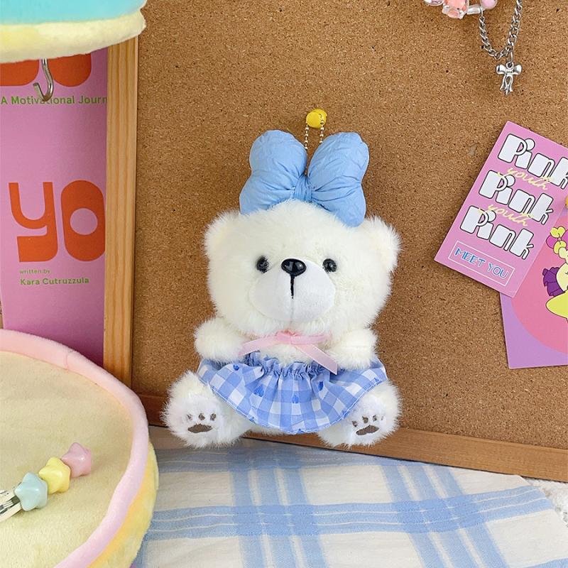 Cute Bow Little Bear Plush Doll Toy Keychain Cartoon Stuffed Doll Keyring Bag Pendant Backpack Hanging Decoration For Kid Gifts