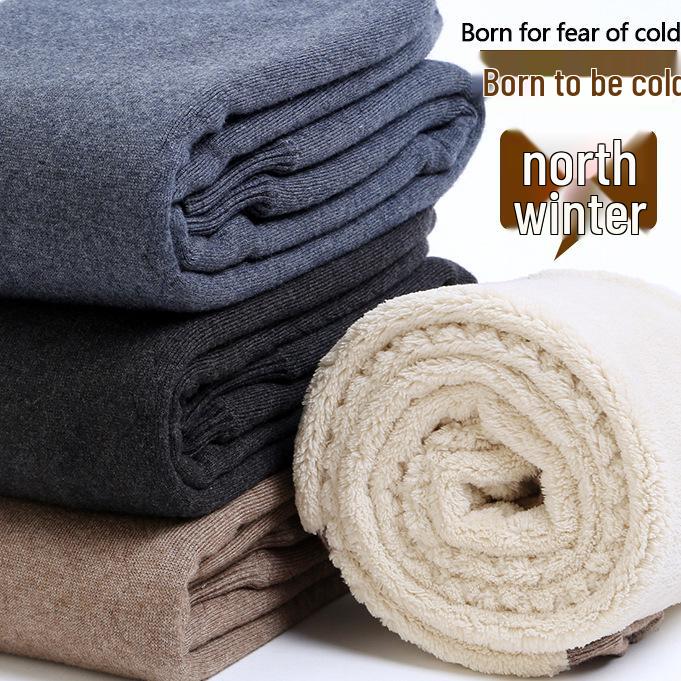 Men's and Women's High-Waisted Warm Wool Pants with Fleece Lining and Cashmere-Like Comfort.