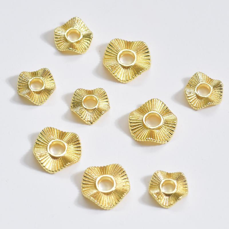 Flat Round Metal Spacer Beads Baroque Wave Gold Plated 50Pcs 6/8/10mm Suitable for Earring DIY Making Supplies