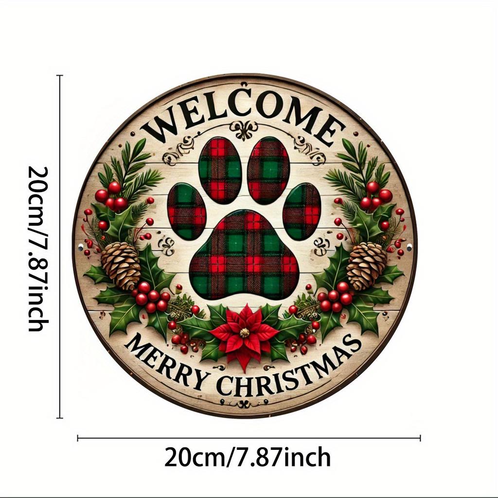 Welcome Paw Print Sign. 8x8 Inch Round Aluminum Decor for Bars, Cafes & Clubs.