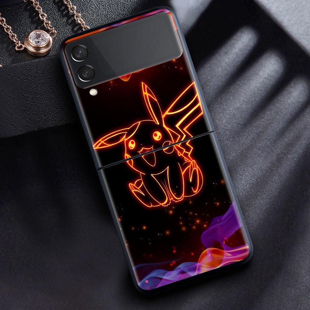 Anime Pokemon Japan Cell Case For Samsung Galaxy Z Flip 3 4 5G Fashion Z Flip3 Luxury Black Hard Back Phone Coque Cover
