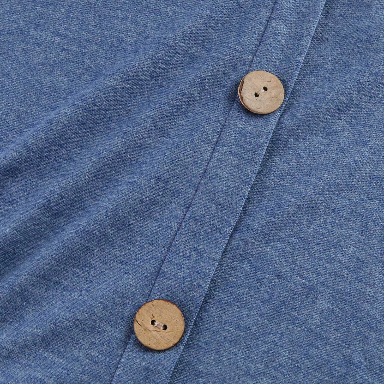 Модное женское повседневное свободное платье с круглым вырезом и пуговицами с длинным — фото 4