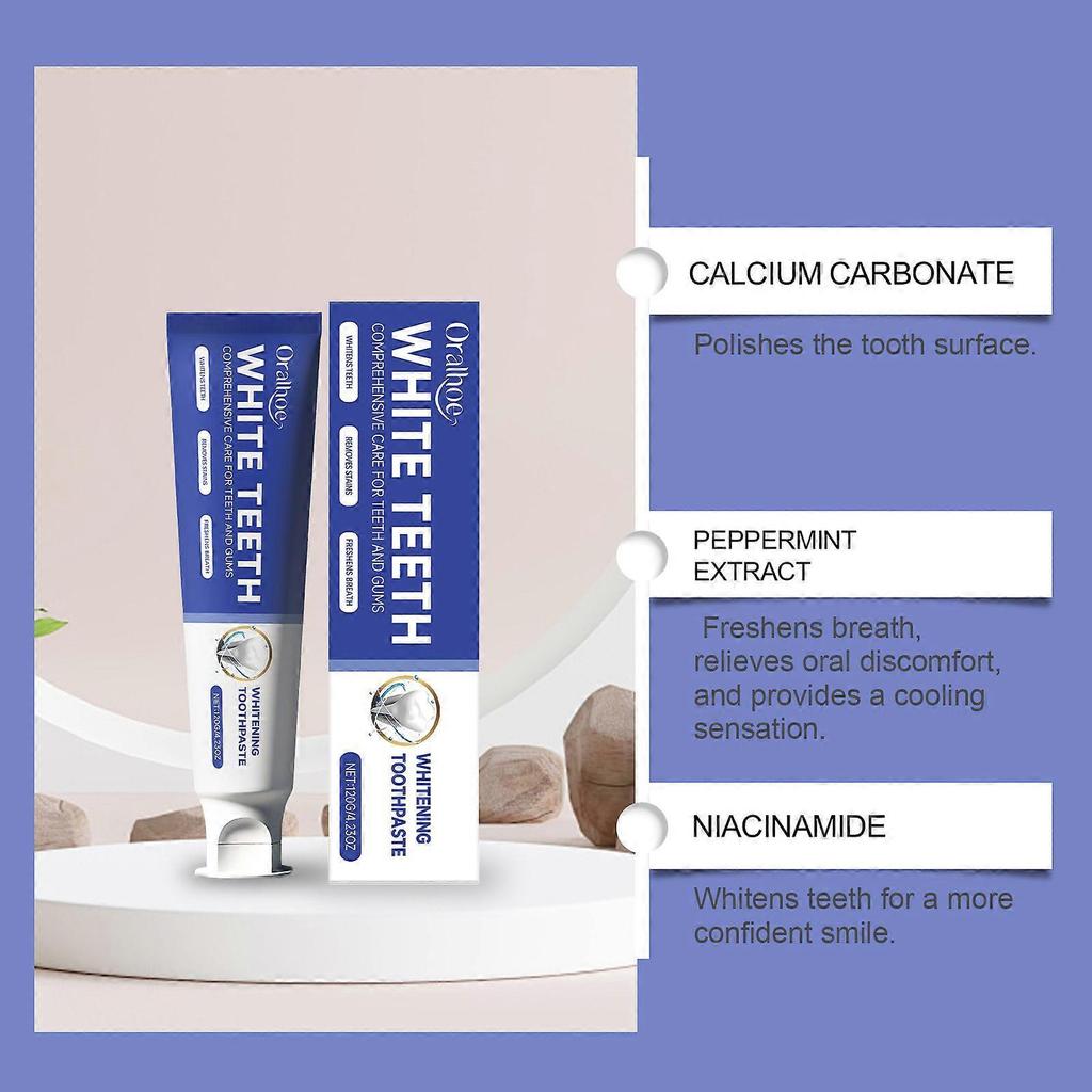 Niacinamide Whitening Toothpaste, Toothpaste for Fresh Breath, Removes Toothstains, Enamel Suitable,120g/4.23Oz