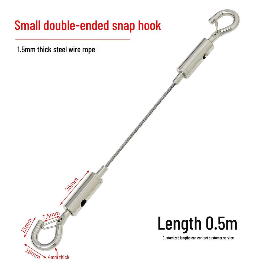 Adjustable 304 Stainless Steel Wire Rope with Double-Head Safety Hook and Spring Clip