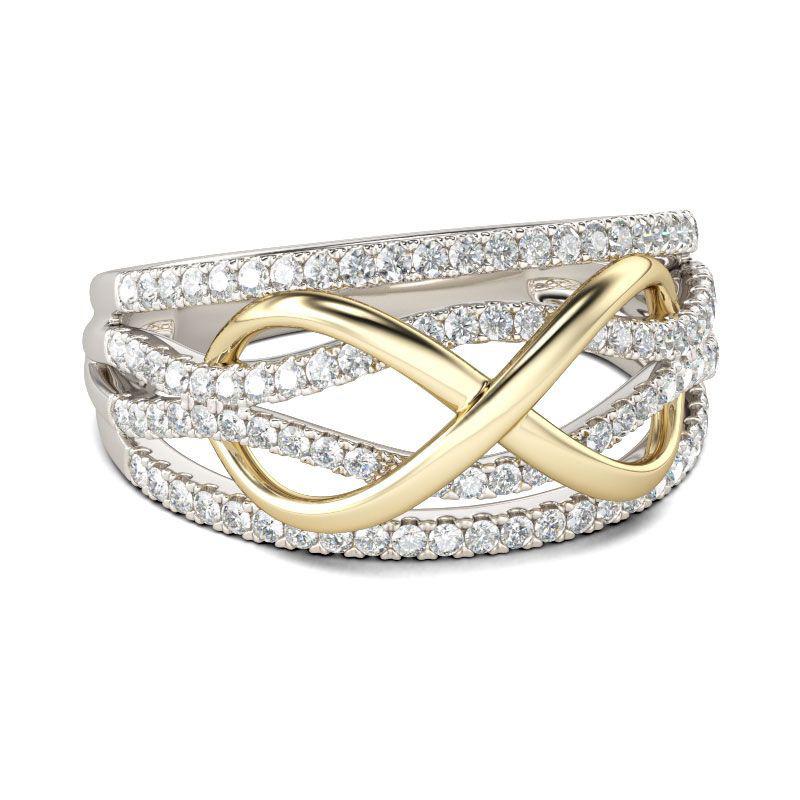 Weiwan Gold-Plated Women's Fashion Ring - European & American Style Wedding Ring with Color Separation Design