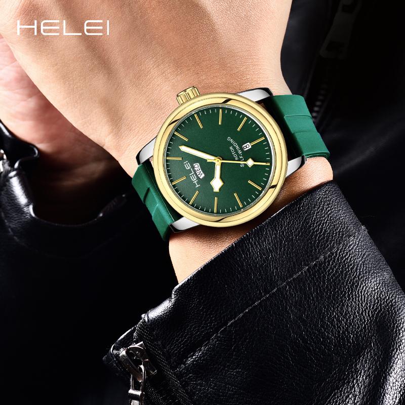 HELEI Sport Men Watch Top Brand Luxury Military Army Waterproof Male Clock Quartz Business Original Silicone Wristwatch 9020AJ