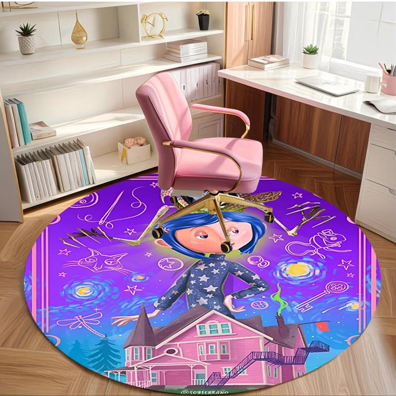 Coraline Print Round Rug, Washable Floor Carpet, For Entryway Dorm Laundry Room Office Study, Home Decor Birthday Christmas Gift