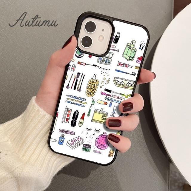 Makeup Collection Mascara Lipstick Phone Case for iPhone 11 12 13 14 Pro Max Mini XR XS SE 2020 6S 7 8 Plus Galaxy S21 S22 Cover