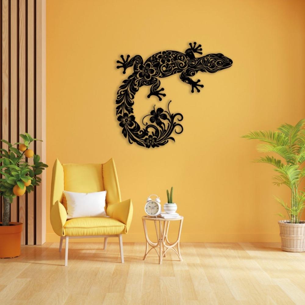 Modern Laser Cut Metal Wall Art Gecko Lizard Decor Tropical Animal Garden Sculpture Geometric Home Hanging