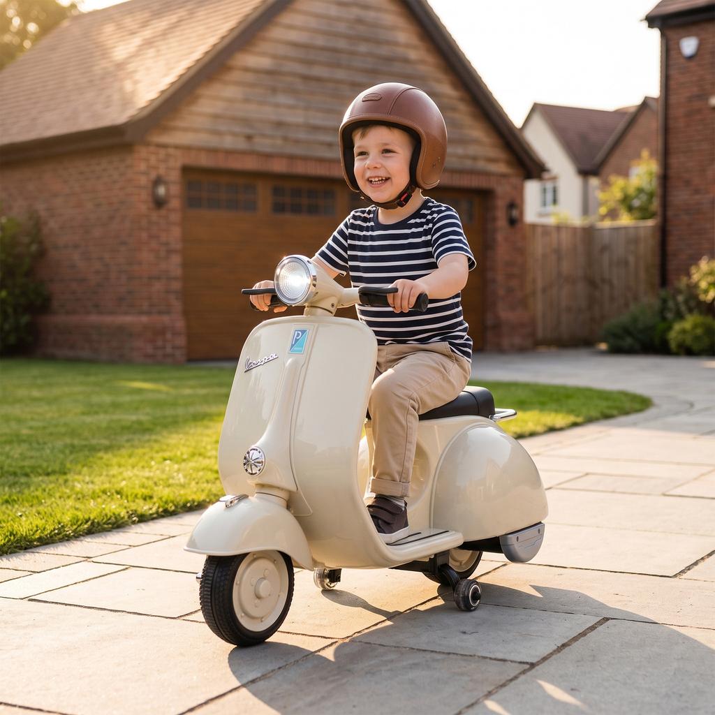 Electric Motorcycle Kids VESPA 6V Electric Motorcycle Lithium Battery White