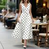 ZANZEA Damen Elegantes V-Ausschnitt Lässiges Ärmelloses Polka-Dot-Print-Kleid