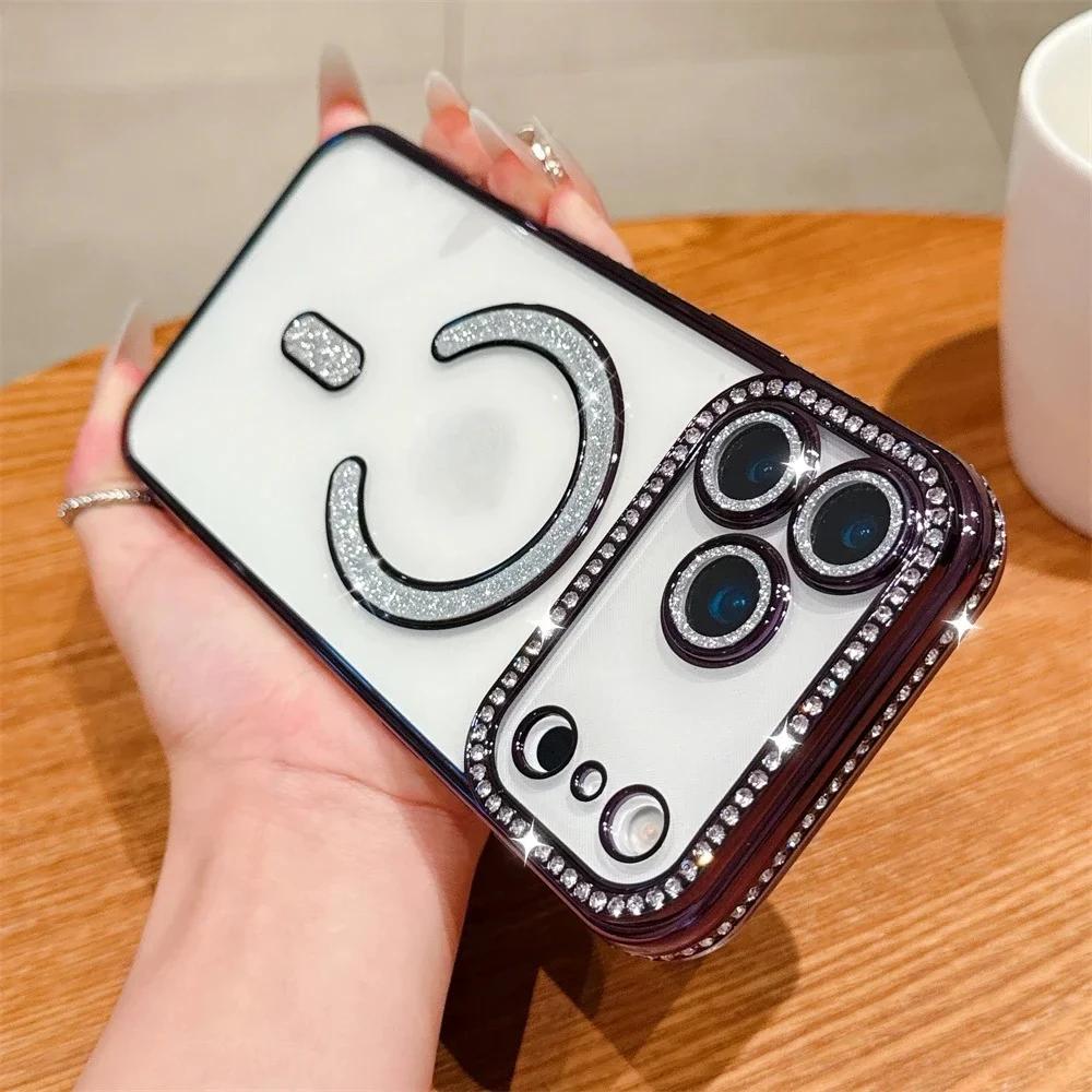Bling Kristall Linsenfolie für Magsafe Transparente Handyhülle für iPhone 17 16 15 11 12 13 14 Pro Max Plus 17Air 16e Magnetische Hülle