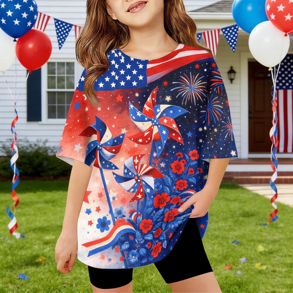 Kids Independence Day Print Round Neck Short Sleeve Casual T-shirt