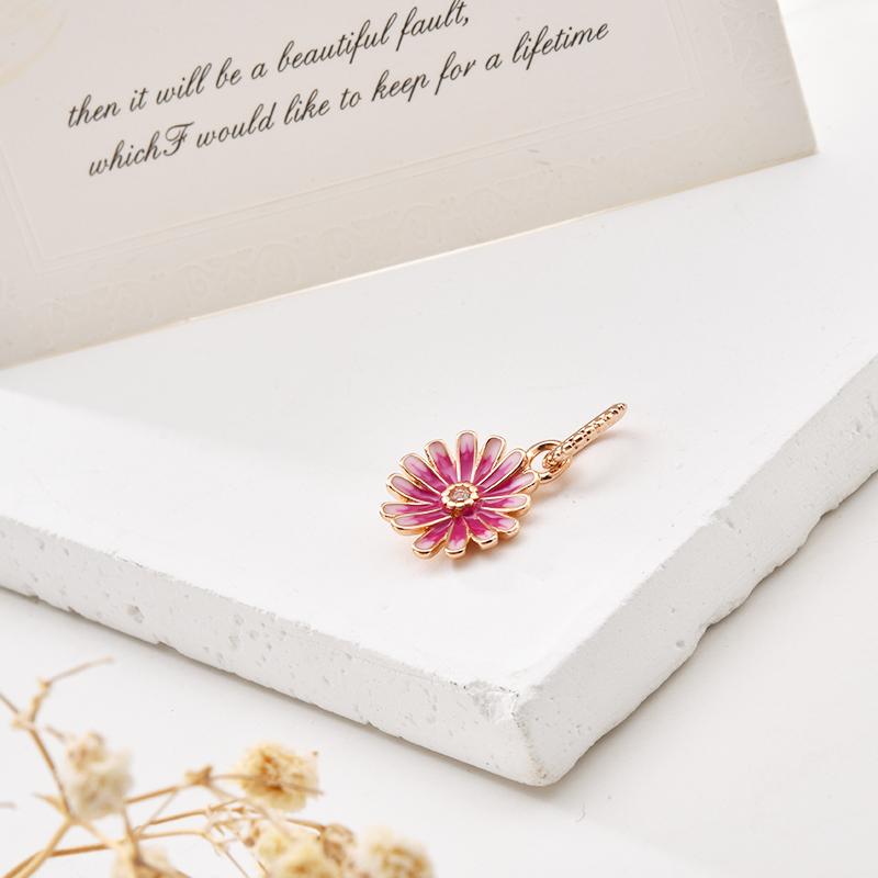 Pink Blue Purple Pansy Flower Charm Bead Accessories Gift fit European Original Silver Bracelet DIY Jewelry for Women