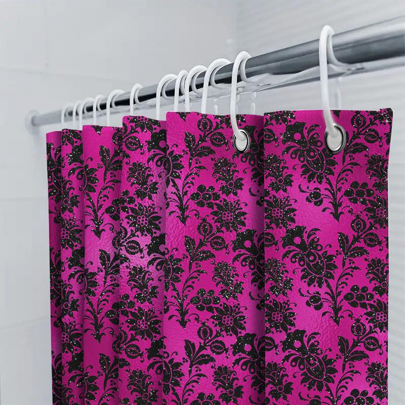 Luxury Bathroom Decor: Damask Print Shower Curtain in Black Pink with Floral Design Waterproof Fabric for Home Bath Decorations