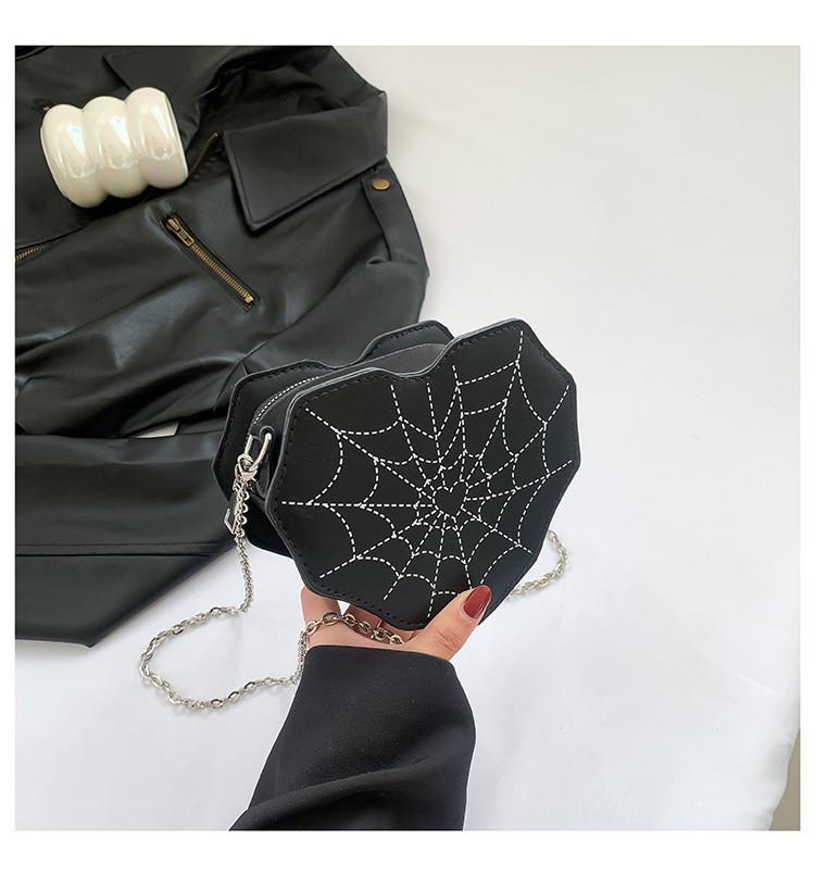 Chic City Style Heart-shaped Spider Web Shoulder Bag With Car Line Decoration Soft Pu Material