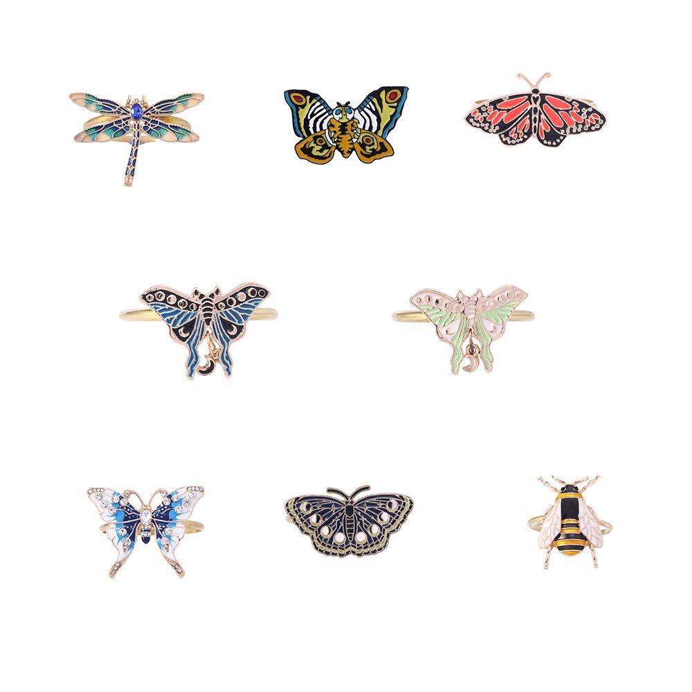 2 PCS Western Restaurant Hotel Table Decoration Napkin Buckle, Cute Butterfly Dragonfly Bee Napkin Ring, Creative Napkin Ring