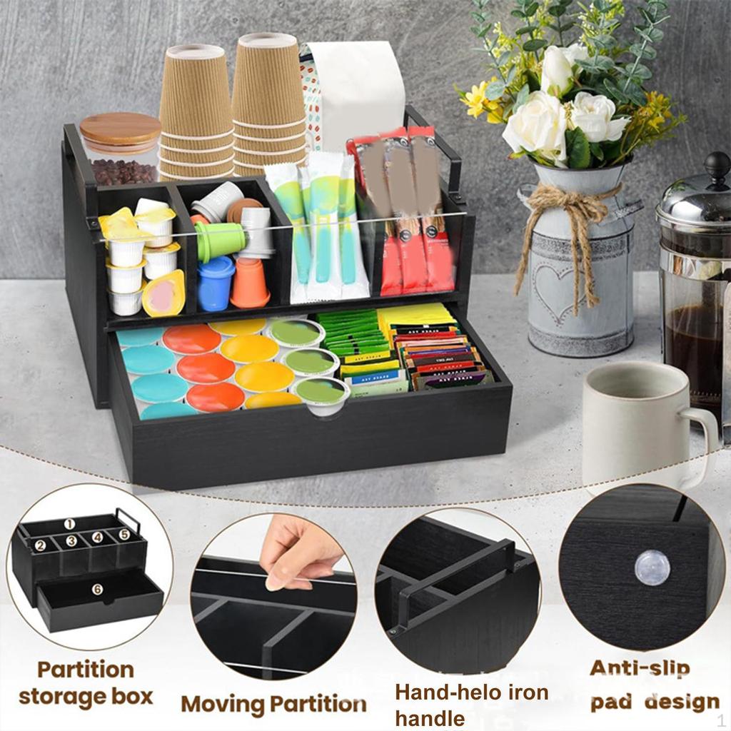 Coffee Bar Station Organizer Storage Rack Rustic with Drawer Pod for
