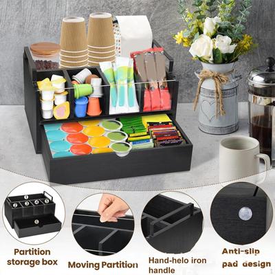 Kaffee Bar Station Organizer Aufbewahrungsregal Rustikal mit Schublade Kapsel für