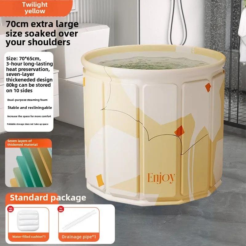 Apaļa, saliekama vanna bērniem un pieaugušajiem, pārnēsājama vanna, vannas istabas SPA, ērta uzglabāšana, salokāms peldes spainis ar vāku