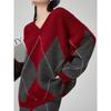 DIMANAF 2025 Plus Size Autumn Women plaid New Sweaters V-neck Knitting Basic Fashion O-Neck Style Loose Red Pullover Sweater