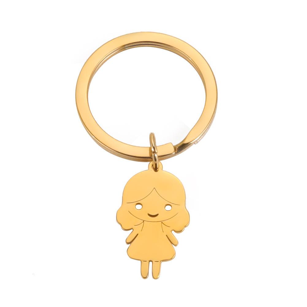 Cartoon Boy Girl Stainless Steel Keychain Sweet Couple Design Fashion Bag Pendant Practical Romantic Gift