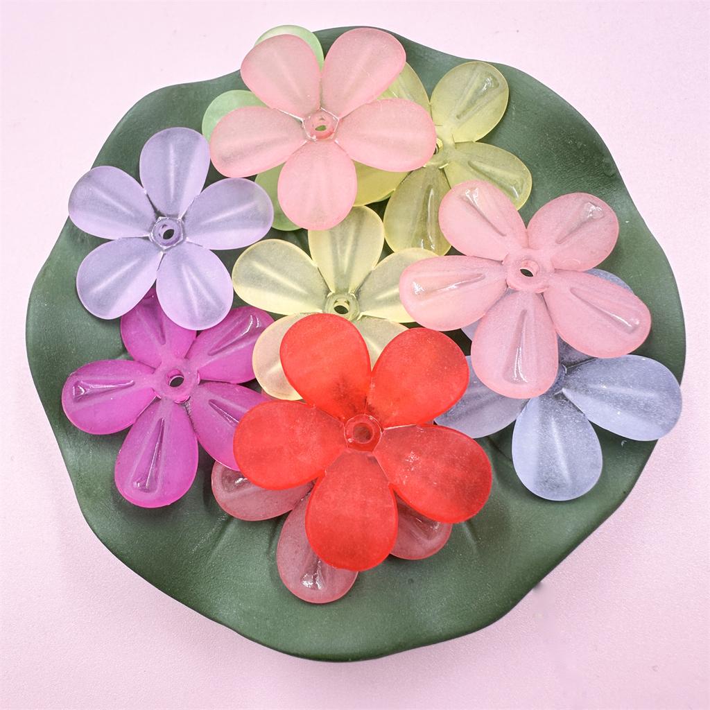 50Pcs Receptacle Frosted Semi Transparent 28.5mm DIY Making Handmade Material 5 Petals Flower DIY Earring Hair Jewelry Accessories