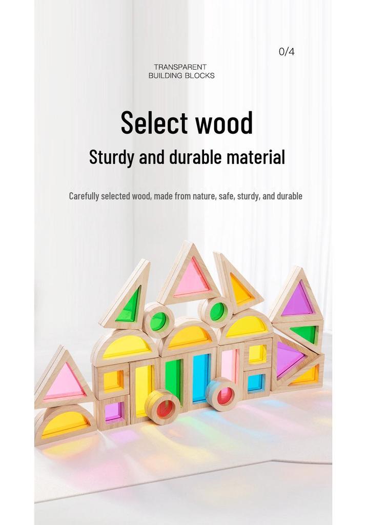 Children's Wooden & Acrylic Translucent Rainbow Building Blocks - Creative Educational Toys for Early Learning
