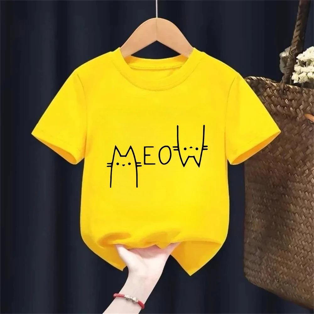 Cute Funny Cat Graphic Print Children Tshirts Summer Cartoon Fashion Casual Tops for Girls Boys ONeck Short Sleeve Tshirts