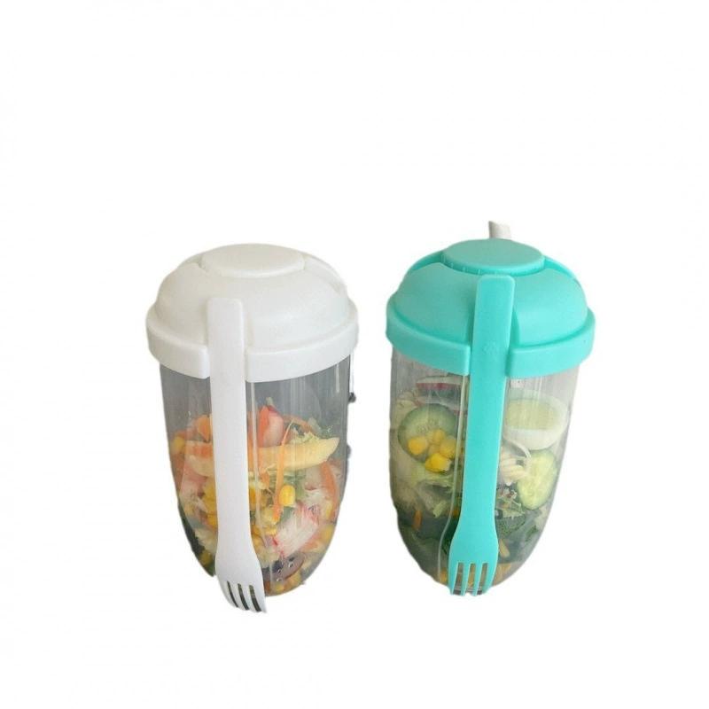 Portable Double-Layer with Fork Included: For Salad Breakfast & Yogurt - Weight Loss Food Container 1000ML