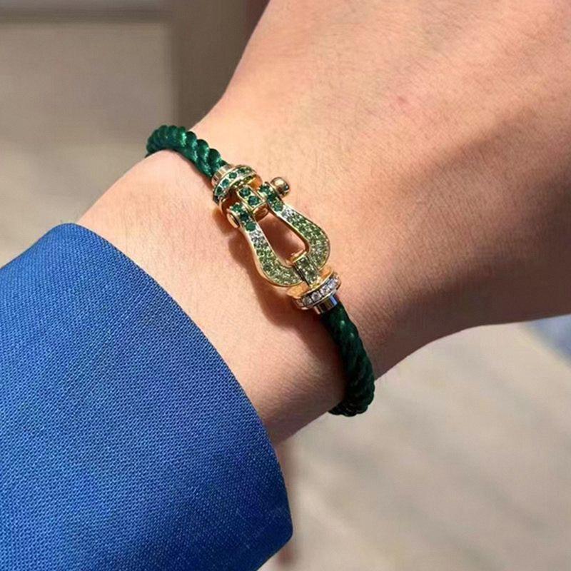 Fred Horseshoe Diamond-Set 18k Gold & Stainless Steel Bracelet - Luxurious Couple's Style for Men and Women, Large Size.