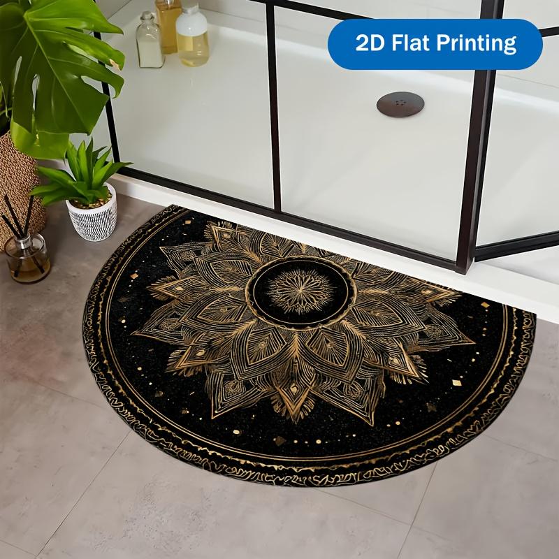 1 Stück Schwarze Goldene Mandala Halbkreis Willkommens-Fußmatte Rutschfest für Außenbereich Terrasse Veranda Küche Badezimmer Eingangsbereich Bodenmatte