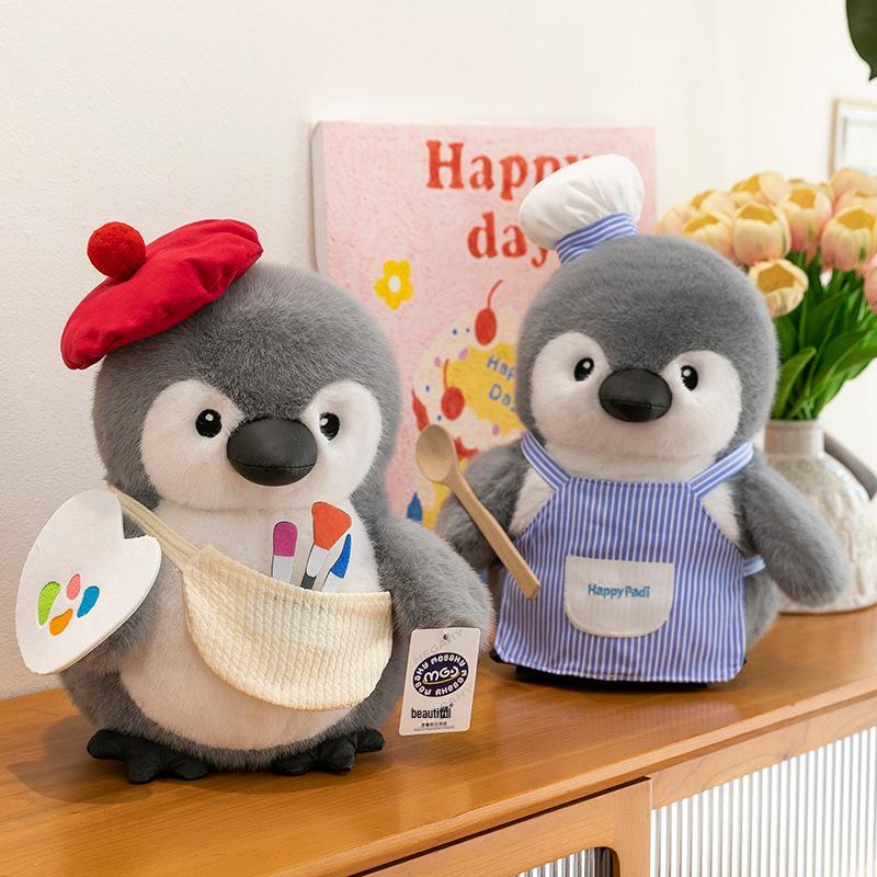 Adorable Penguin Chef Plush Holding Fish - Stuffed Toy & Gift
