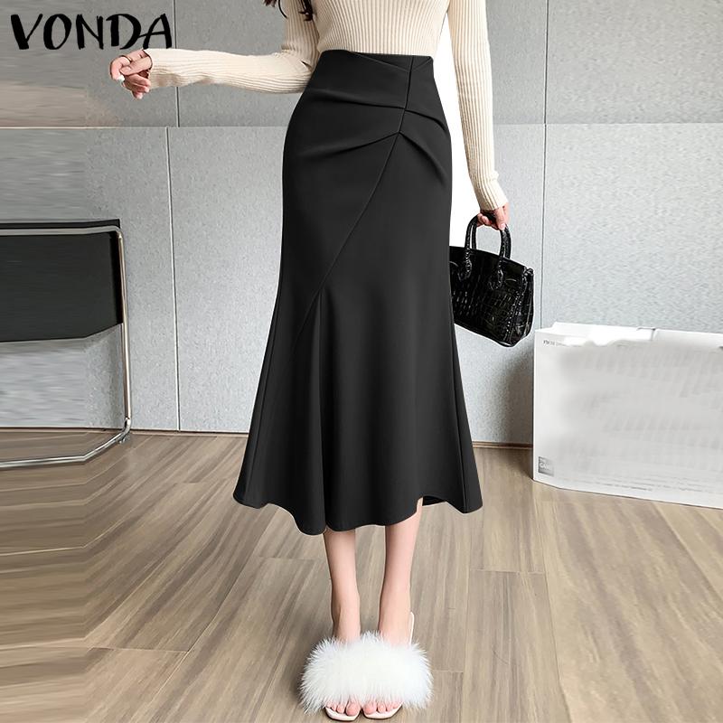 

VONDA Весенние женские плиссированные однотонные длинные юбки Marmaid