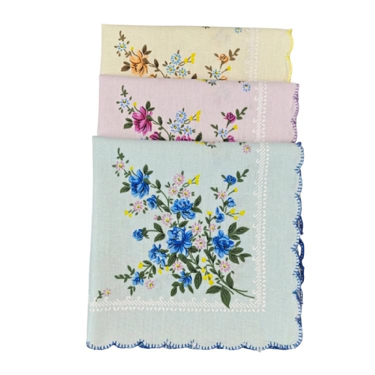 3/6Pcs Women s Fashion Handkerchief Cotton Edges Portable And Stylish Women Hankies with Floral Print Accessory