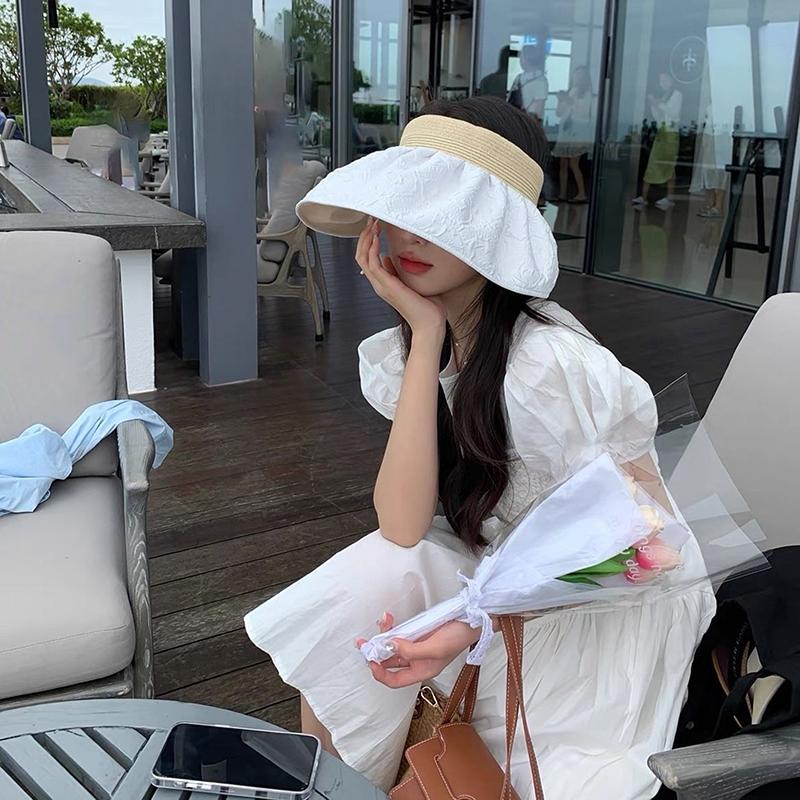 Summer Travel Sunshade Sunblock Hat Large Eaves Anti-Uv Temperament All Empty Top Hat Tidal Sun Hat Children'S Straw Hat