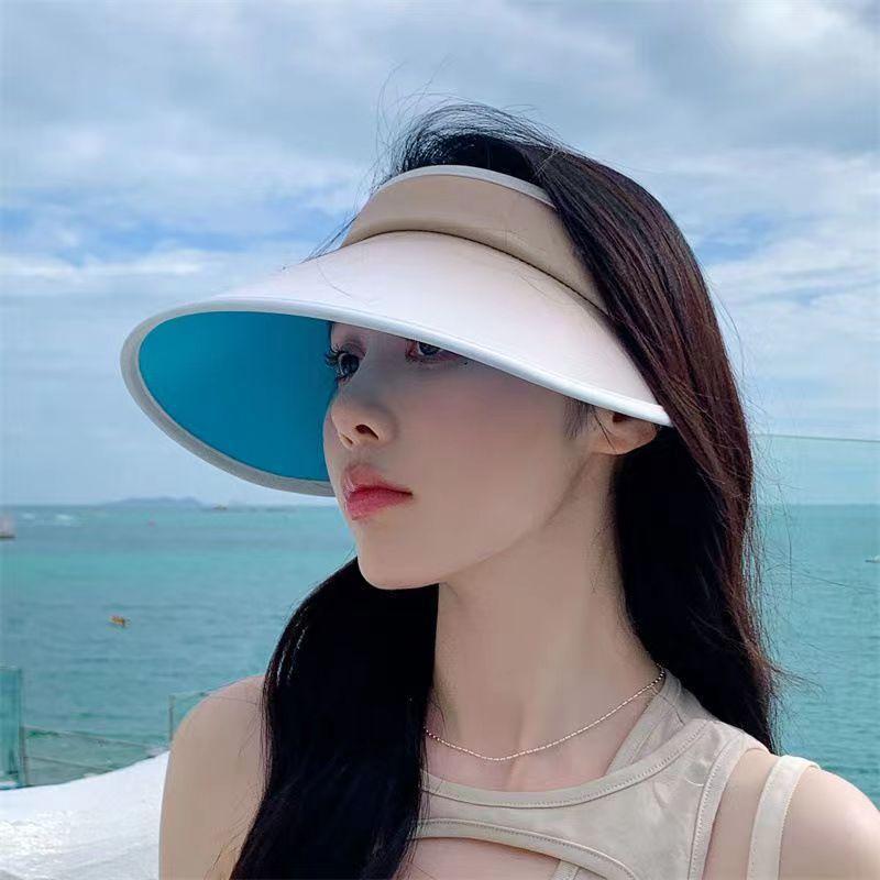 Color Gradual Change Sun Hat Foldable Brim Empty Top Hat Adjustment Hat Outdoor Travel Beach Sun Protection Hat Women