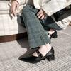 Pointed French single shoes retro temperament word Mary 2025 new silver thick heel middle heel shoes spring and autumn wear