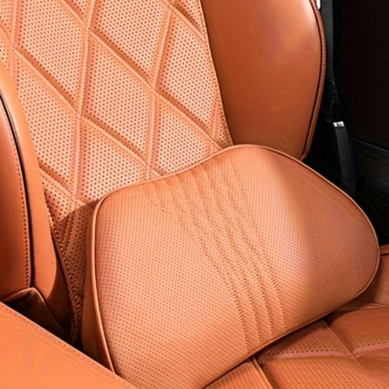 Nappa Leather Car Neck and Lumbar Support Pillows, Breathable Seat Cushions with Fine Embroidery for All Season Interior Use