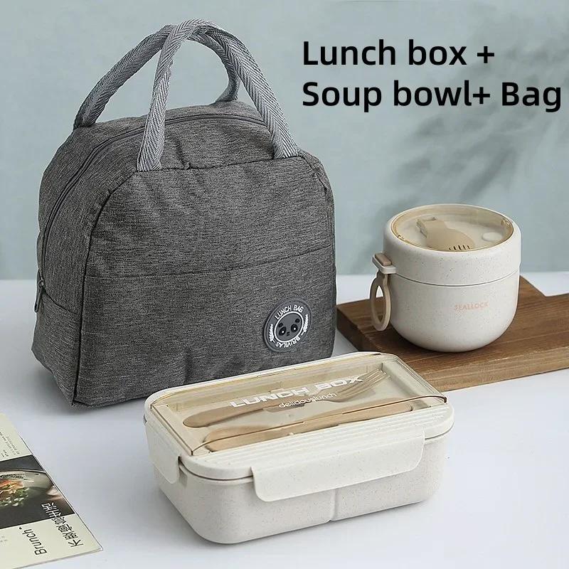 Japanese Style Bento Box Portable Lunch Box for Office Workers with Tableware and Soup Cup Student Large Capacity Food Container