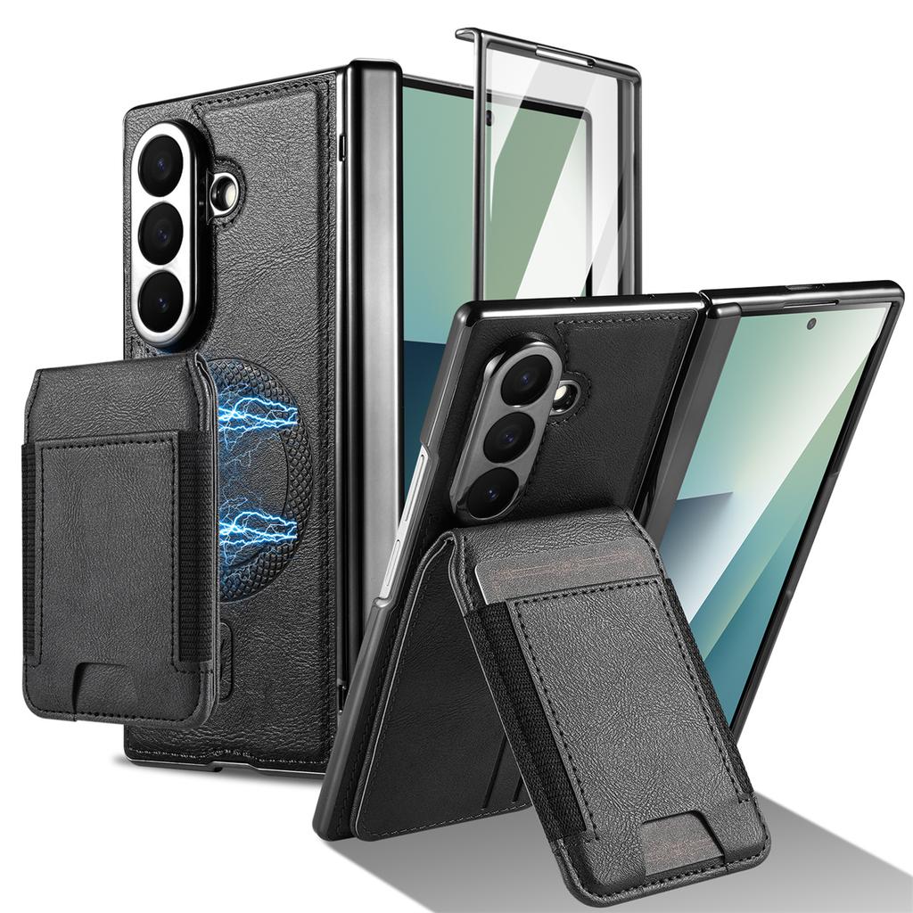 Magsafe Magnetic Leather Hinge Phone Case Screen Protect Film Wallet Cards Holder Cover for Samsung Galaxy Z Fold 7 6 5 4 3