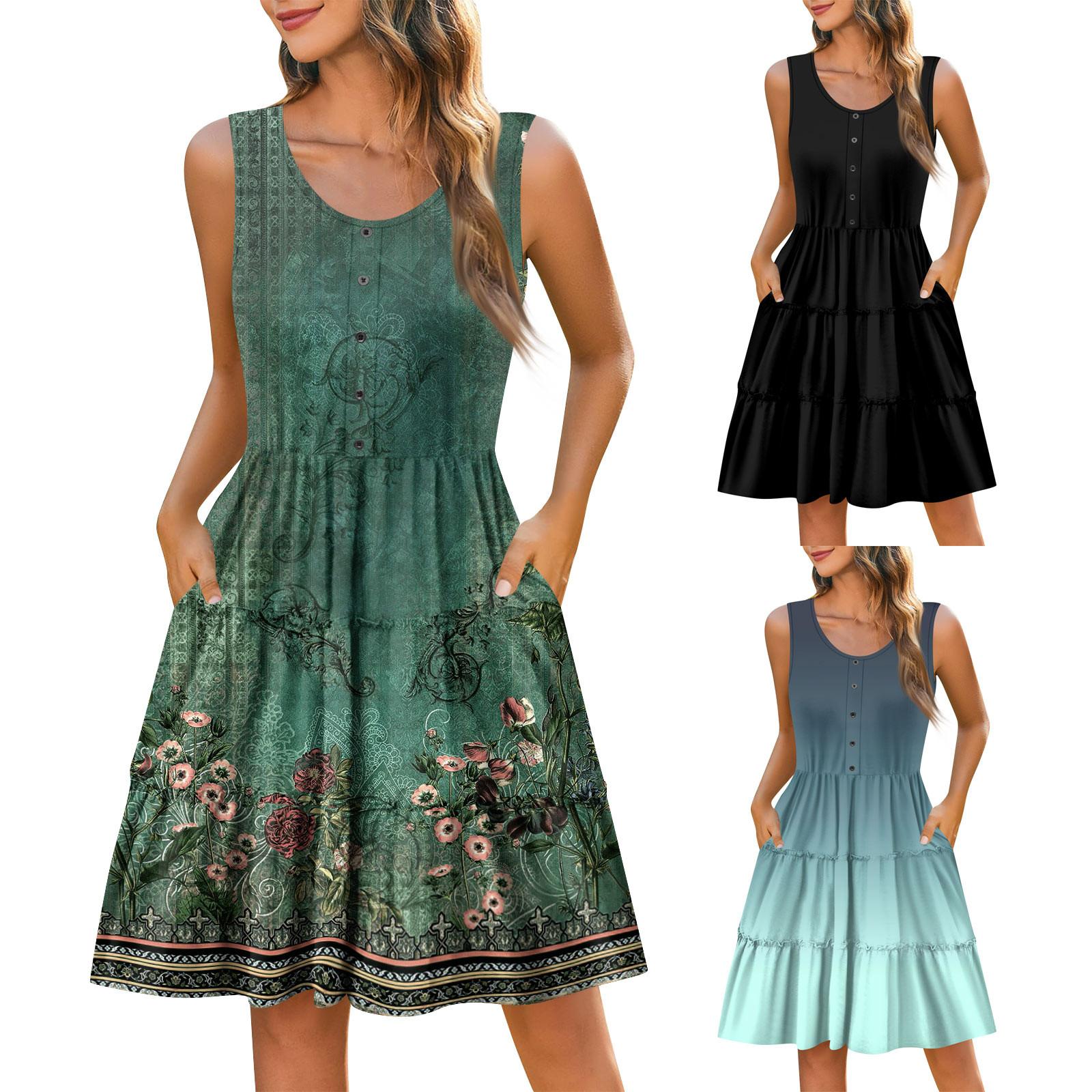 

Summer Dresses For Women Beach Cover Ups Strapless Boho Floral Print Sundress S