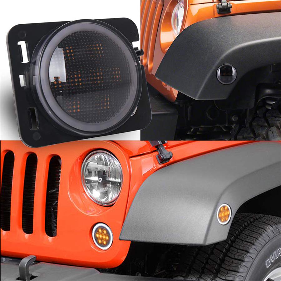 2pcs Front Fender Side Marker Led Light Angel Eye For Jeep Wrangler JK 2007-2017