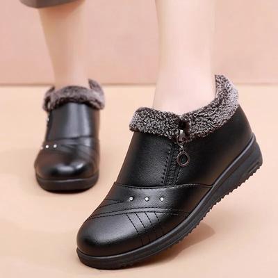 Casual Snow Boots for Women 2023 Fur Non-Slip Plush Zipper Winter Boots Women Solid Color Warm Mom Cotton Padded Flat with Shoes