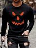 Men's Loose-fitting Long-Sleeve T-Shirt - Halloween Print, Crew Neck Casual Top, Suitable for All Seasons and Relaxed Wear