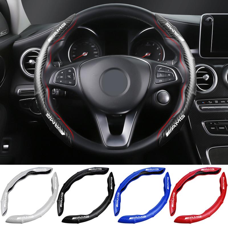 2pcs Carbon Fiber Non-Slip Steering Wheel Cover Car Accessories For Mercedes Benz AMG W212 W205 W246 W177 W176 W213 GLC GLE GLS ML Welcome Projection