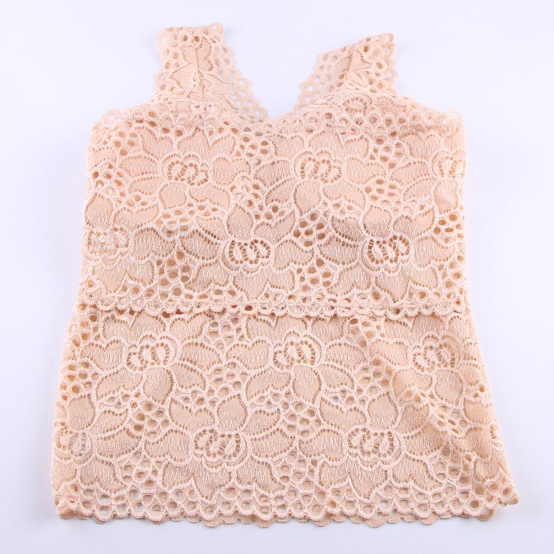 Neues Spitz-Basics-Shirt mit Hohlmuster, sexy Rückseite, Unterwäsche-Westen-Top, Spitzen-Träger-BH für Damen