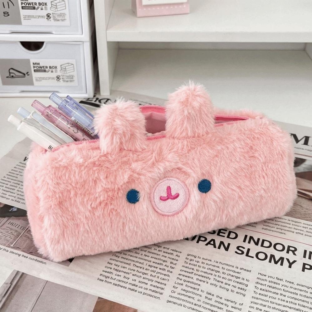 Cute Rabbit Shape Pencil Bag Kawaii Stationery Pouch Plush Little Pig Pencil Case Makeup Storage