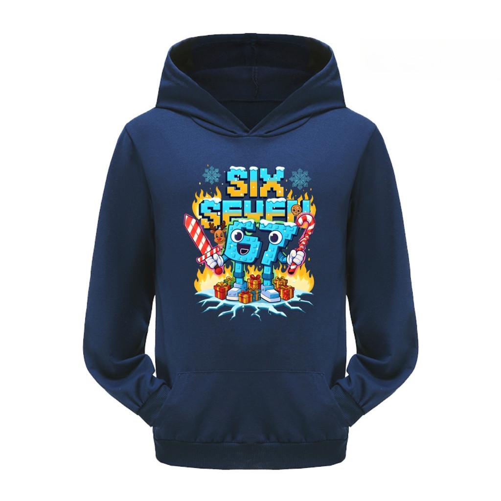 5193 Kinder Jungen Mädchen Steal a Brainrot 67 Six Seven Bedruckter Freizeit-Langarm-Hoodie Top